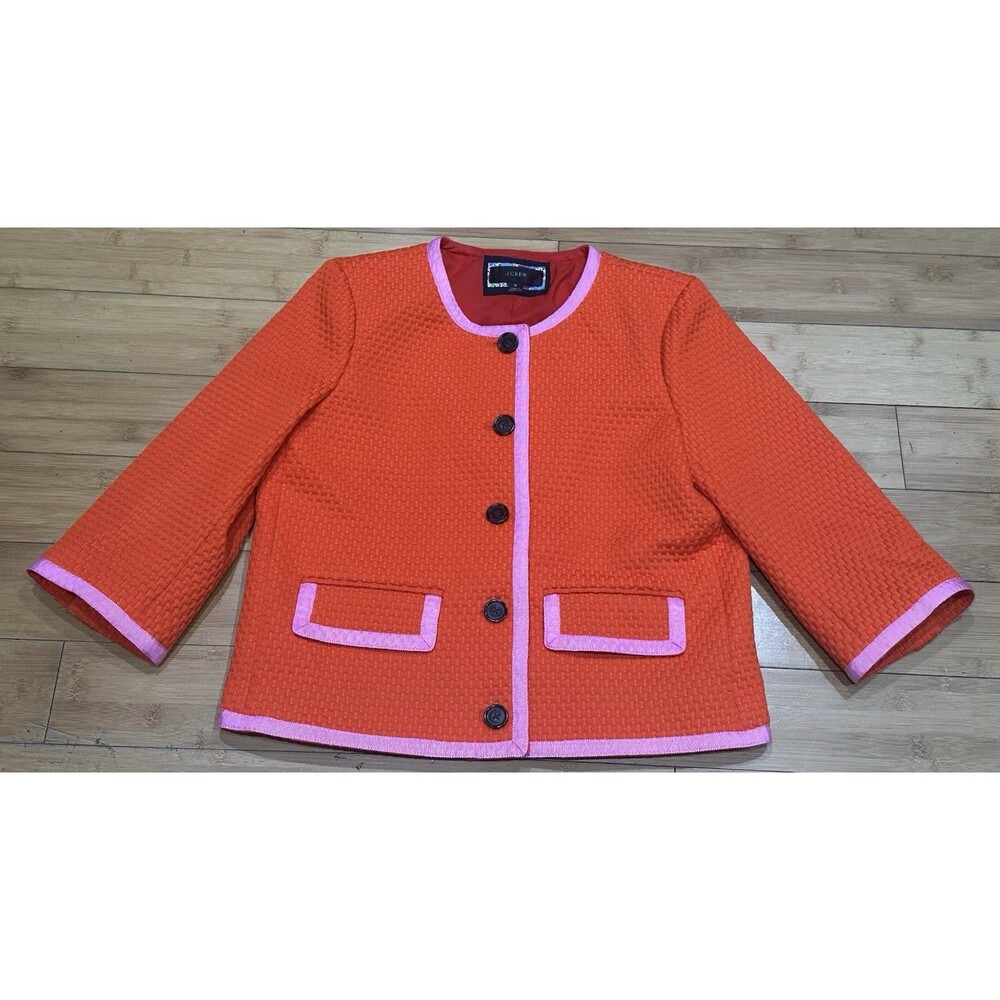 J.Crew Three-quarter-sleeve jacket in matelassé Women’s Sz 8 Orange/Pink Preppy